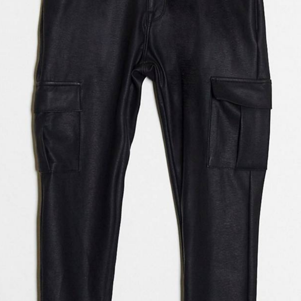 ASOS Design Skinny Faux Leather Jeans Cargo Pants 30x30 Black